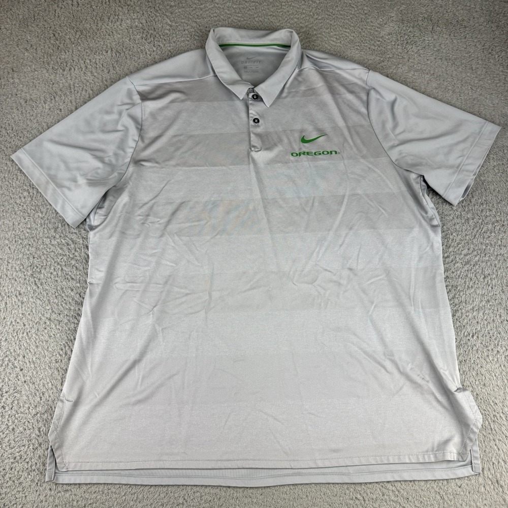 Nike Oregon Ducks Polo Shirt Mens Xxl Gray Striped Dri-Fit Swoosh Stretch
